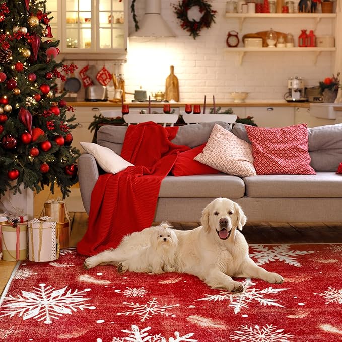 5x7 Machine Washable Christmas Area Rug, Non-Slip Floor Rugs for Kids, Low Pile Room Carpet for Living Room, Bedroom, Dining Room & Nursery(5x7 Snowflake)