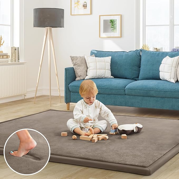 Baby Play Mat for Floor Tummy Time Mat Nursery Muscle Area Rug Playroom Rug Tatami 59"*59" Memory Foam 1.3" Thick Crawling For Babies,Toddlers, Infants, Kids,Floor(Brown)