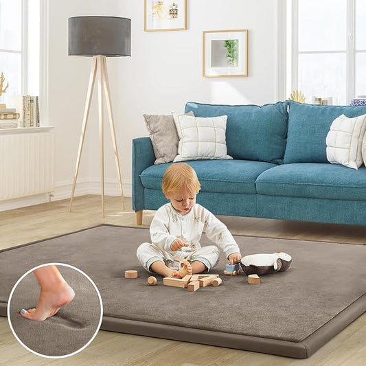 Baby Play Mat for Floor Tummy Time Nursery Rug Muscle Area Rug Playroom Rug Tatami 50 * 50" Memory Foam 1.3" Thick Crawling Mat For Babies,Toddlers, Infants, Kids,Floor Mat(Brown)