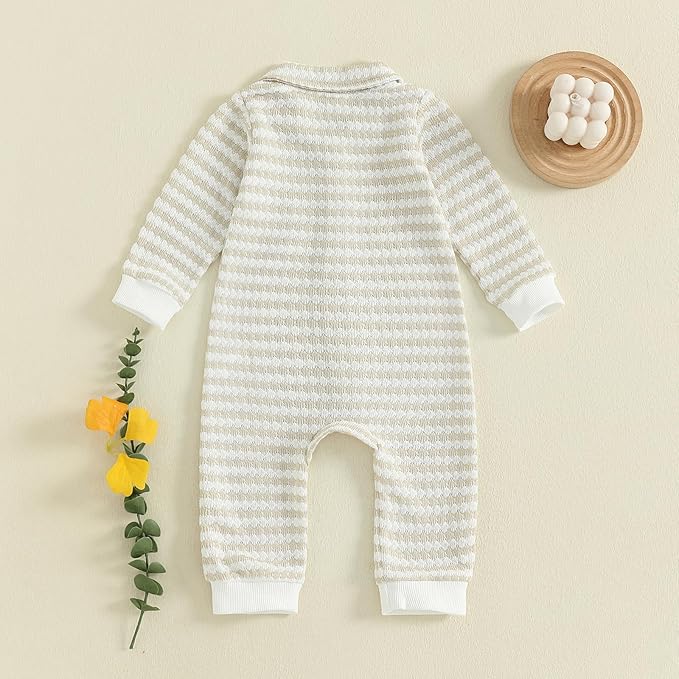 Thorn Tree Baby Boys Clothes Infant Knit Romper Long Sleeve Newborn Outfits Button Closure Onesie Turn Down Collar Jumpsuit