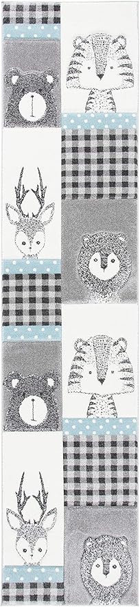 SAFAVIEH Carousel Kids Collection Runner Rug - 2'3" x 10', Grey & Ivory, Animal Design, Non-Shedding & Easy Care, Ideal for High Traffic Areas for Boys & Girls in Playroom, Nursery, Bedroom (CRK188B)