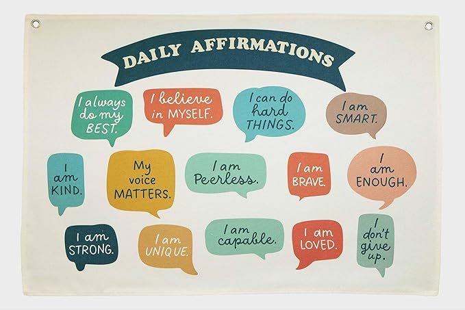 Positive Affirmations Rectangular Banner Flag Wall Decor Gift for Boy Girl Kids Teen,Classroom Nursery Therapy Office Reading Room Decor Decor-Daily Affirmations-Birthday Christmas Gift