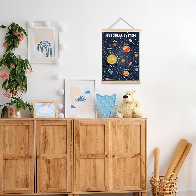 URLLUAE Solar System Poster Hanger Frame，outer Space Room Decor,Space Wall Art,Solar System for Kids,Outer Spaces Room Decor for Boys Room,12x16 Inches