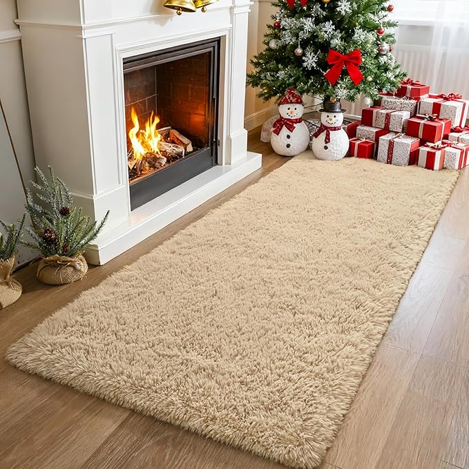 Merelax Soft Fluffy Rugs for Bedroom Living Room, 2x6 Hallway Runner Rugs, Furry Shag Bedside Area Rug Indoor Accent Floor Carpet, Plush Fuzzy Rug for Dorm Nursery Kids Room Decor, Beige