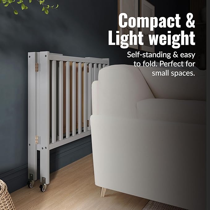 Dream On Me Jett Mini Folding Baby Crib in Pebble Grey, GreenGuard Gold & JPMA, Lightweight & Portable, Patented Flat Folding System, Small Spaces & Travel, 1.5” Mattress Pad, 3 Heights, Safe Wheels