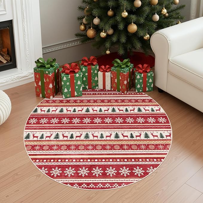Area Rugs for Living Room Washable Living Room Rug Soft Neutral Indoor Floor Carpet Non-Slip Stain Resistant Modern Boho Rugs for Bedroom Dining Room Kids Room Nursery Office Home Red Green