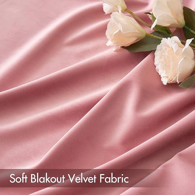 MIULEE Blush Pink Velvet Curtains Thermal Insulated Blackout Curtain Drapes for Bedroom Living Room Darkening 96 Inches Long Curtains Panels Rod Pocket Set of 2