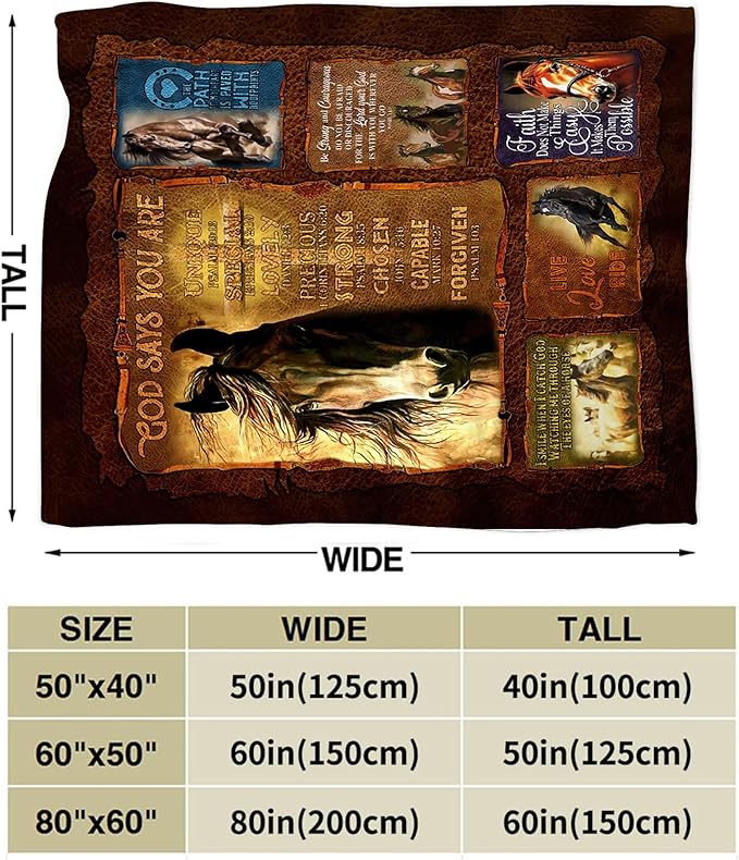 Horse Blanket Throws Horse Gifts Christian Horse Throw Blanket for Girls Women Kids Adults Soft Warm Cozy Fleece Blanket for Couch Sofa Bed 80"x60"