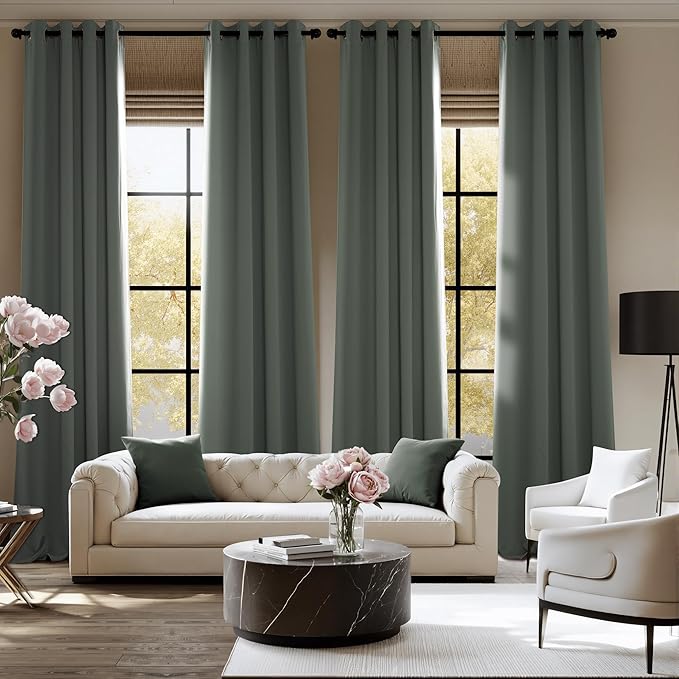 NICETOWN Dark Mallard Curtains for Living Room 84 inches Long 2 Panels, Thermal Grommet Curtains for Living Room, Noise Reducing Privacy Window Treatment Shades for Bedroom, Laundry Patio, W52