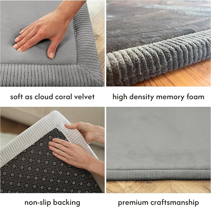 Premium Baby Playmat for Floor 60" x 80" Dark Gray – Cloudsoft Coral Velvet Memory Foam Rug for Crawling – Non-Slip, Water-Resistant, Non-Toxic, Easy-Care Muscle Mat – Thick Play Mat for Baby