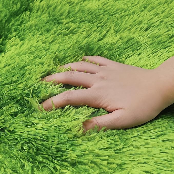 2 ft Small Green Grass Round Rugs for Bedroom,Tie Dyed Green Circle Rug Fluffy Fuzzy Round Carpet Shag for Boys Bedroom Girls Room Kids Playroom Nursery Room Decor Aesthetic