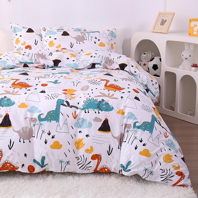 JSD Dinosaur Kids Duvet Cover Set Twin Size, 2 Piece Soft Printed Microfiber Bedding Comforter Cover with Pillow Sham Zipper Closure, Comforter Not Included