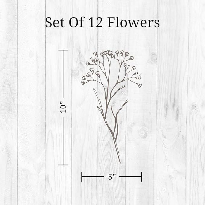 Floral Wall Decals - Set of 12 Large 10" Brown Floral Vinyl Wall Stickers for Kitchen Bedroom Living Room Laundry Bathroom Decor Removable Peel and Stick Indoor Wall Decor