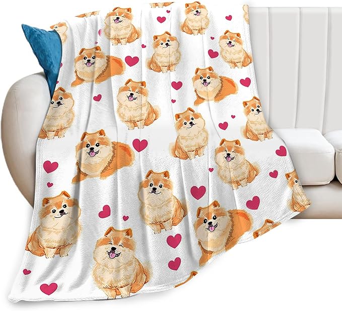 Pomeranian Gifts and Decor - Cute Dog Throw Blanket for Girls, Women, Kids, Adults - Soft, Warm, Cozy Fleece Blanket for Couch, Sofa, Bed - 60"x50"