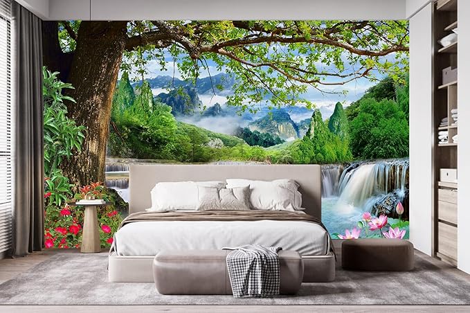 Waterfall Landscape Wallpaper Natural Scenic Wall Mural for Living Room Office（Not Peel and Stick）