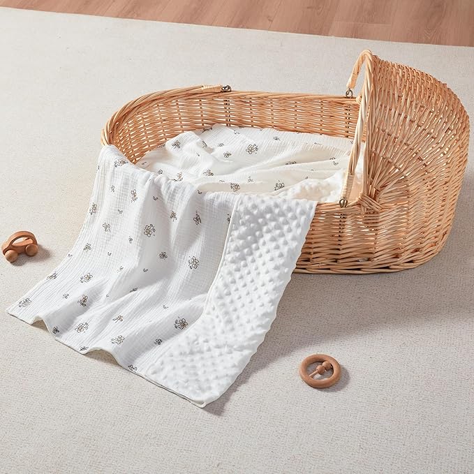 JELLYMONI Muslin Baby Blanket for Newborns, Double-Layer Soothing Raised Dots, Ultra-Soft Lightweight Receiving Blanket 1-Pack, Breathable Nursery Swaddle, 30x40 Inch