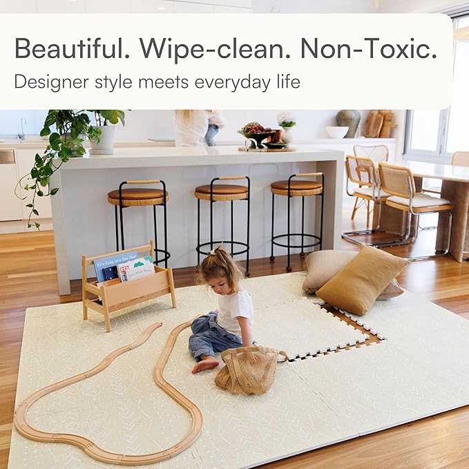 Lillefolk Baby Play Mat for Floor – 6x8ft Beige | Soft Non Toxic Premium EVA Foam Tiles for Tummy Time, Crawling & Playroom – Waterproof Interlocking Floor Mat for Babies & Toddlers (12 Tiles)