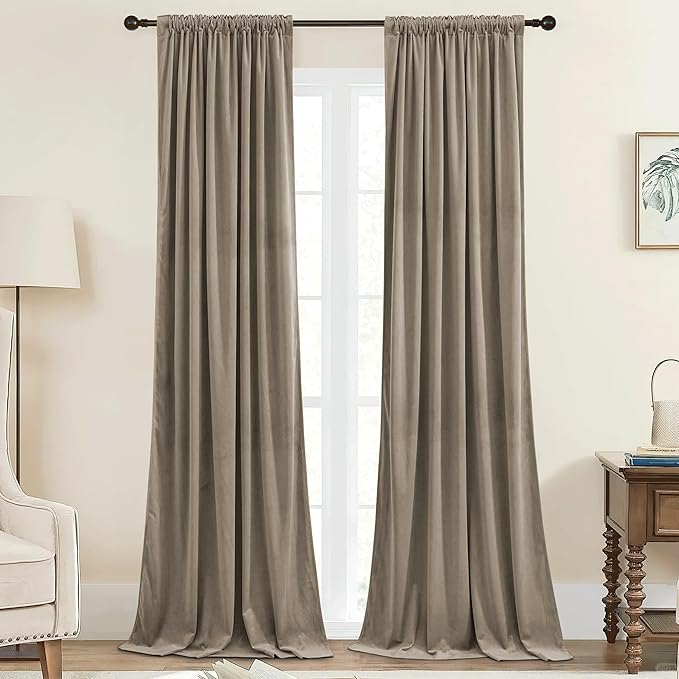 StangH Camel Beige Velvet Curtains 84 Inch Length - Back Tab Light Blocking Thermal Insulated Doorway Drapes for Bedroom Living Room, Ensures Privacy & Comfort, W42 x L84, 2 Panels