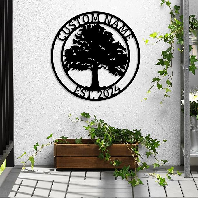 Personalized Metal Yard Sign | Custom Signs Outdoor Metal | Tree Metal Wall Art for Front Door Porch Garden | Personalized Camping Signs | Custom Family Name Sign Woodland Nursery Decor