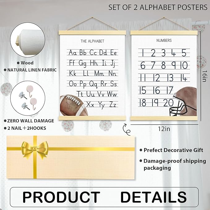 Buildinest Numbers Abc Wall Chart for Toddler Learning Posters, Nursery Wall Decor Playroom Wall Decor and Alphabet Banner,Preschool &Homeschool Wooden Alphabet Poster For Toddlers-B03