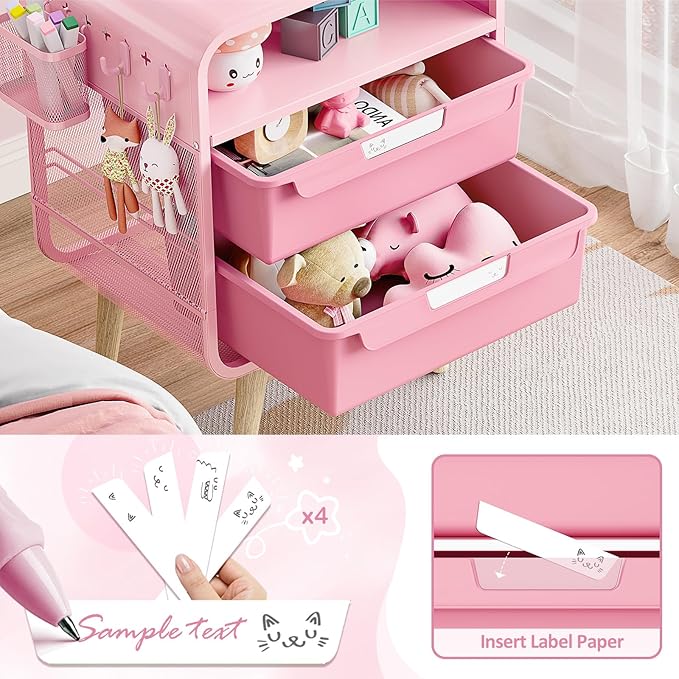Pink Nightstand,Cute End Table with Storage Drawer,Kids Nightstand for Bedroom Furniture,Bedside Table Small Pink Desk Coffee Table for Living Room, Dorm,Office
