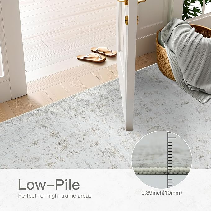 Washable 8×10 Area Rugs for Living Room, Vintage Floral Rug Soft Non Slip Stain Resistant Boho Carpet for Bedroom Dinning Room Kitchen Home Office 02 Beige
