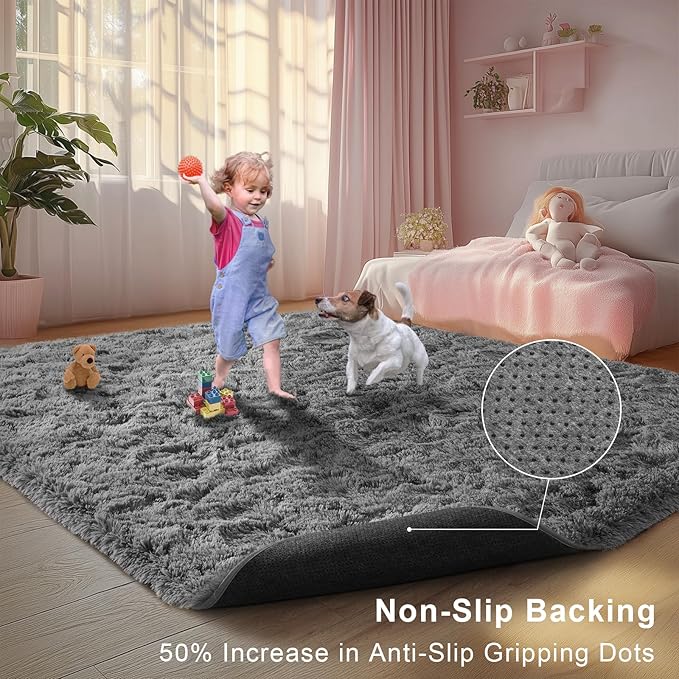 Grey Fluffy 8x10 Area Rug for Living Room, Plush Shag Rugs for Bedroom, Large Soft Furry Carpets for Kids Room, Modern Indoor Nursery Carpet for Classroom Dorm Cozy Comfy Home Decor