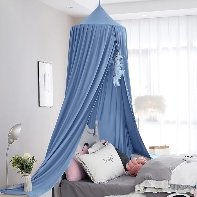 Kids Bed Canopy for Crib & Nursery - Hanging Canopy Blocking Light - Reading Canopy (Fog Blue)