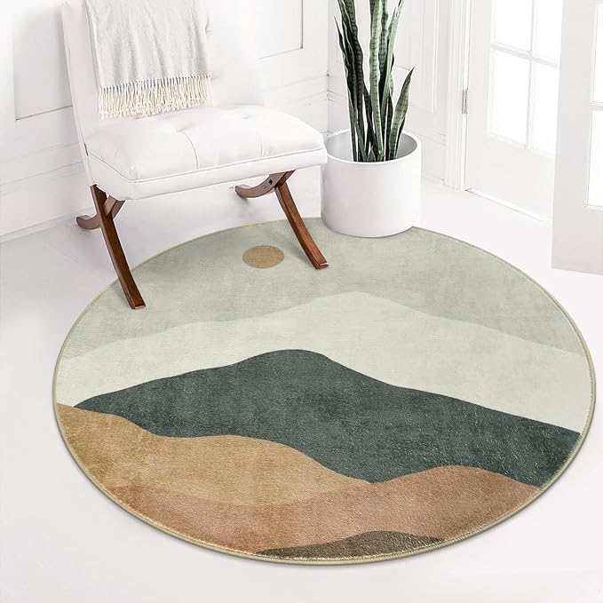 3ft Abstract Round Rug,Chic Washable Non-Slip Mountain Floor Mats,Soft Low-Pile Small Indoor Throw Rugs for Bedroom/Bathroom/Laundry Room/Nursery (Grey)