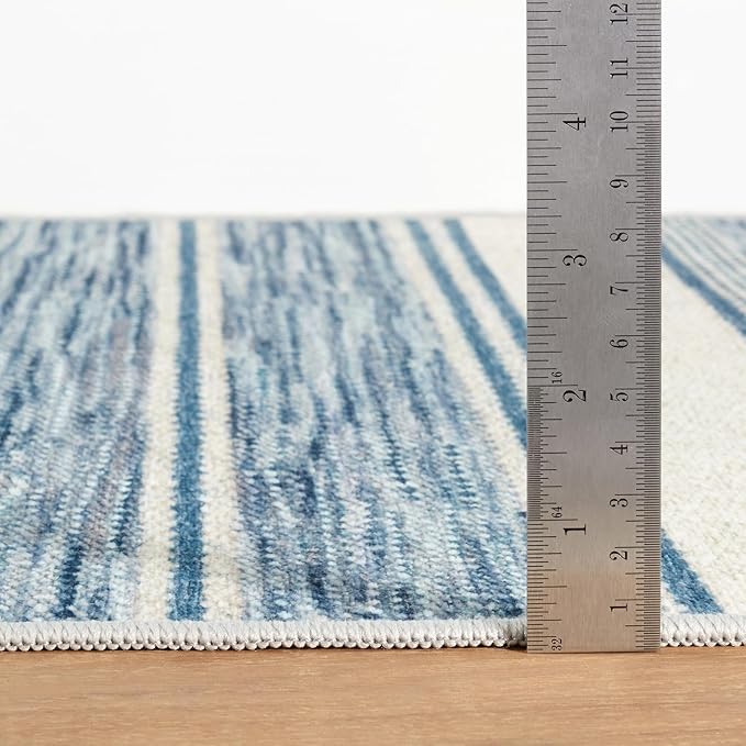 Dash & Albert Ellington Stripe Blue Machine Washable Rug, 5 X 8 Feet, Blue Stripe Pattern