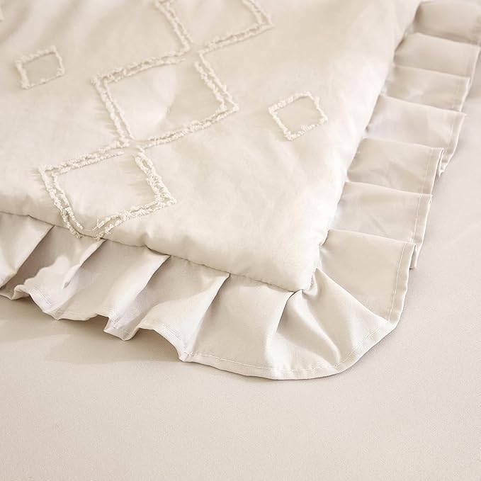 3-Piece Tufted Ruffle Crib Bedding Set for Girls - Ultra Soft Baby Bedding Set Includes Boho Crib Comforter, Sheet & Skirt (Beige)