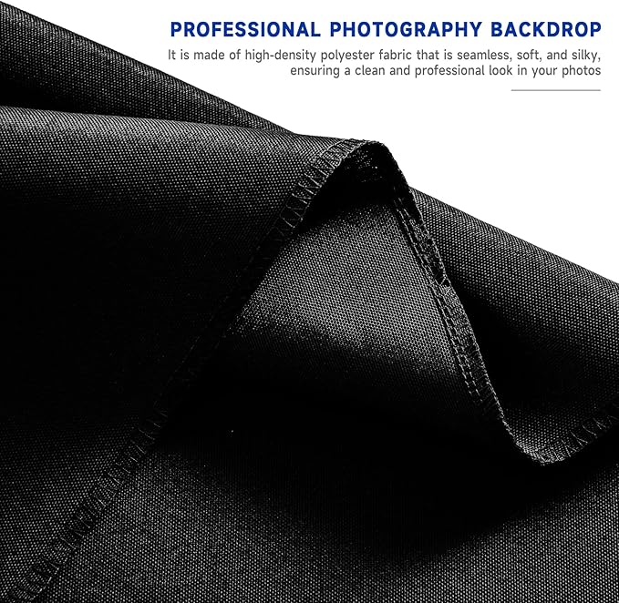 YSKE-Y1 10x10ft Black Photo Backdrop, Seamless Fabric Background Photography Backdrop Curtain Screen for Photoshoot Video Studio Party