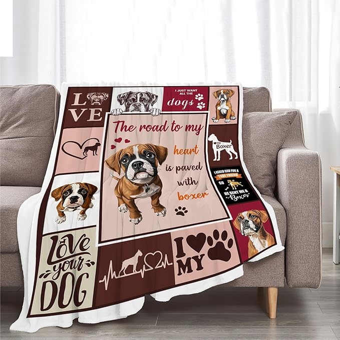 Boxer Blanket Cute Puppy Decor Throw Blanket Super Soft Flannel Lightweight Fluffy Plush Cozy Fuzzy Fleece Blanket Gifts for Dog Lover Girl Boys Woman Man Kids Adults for Bed Sofa Couch 60"X80"