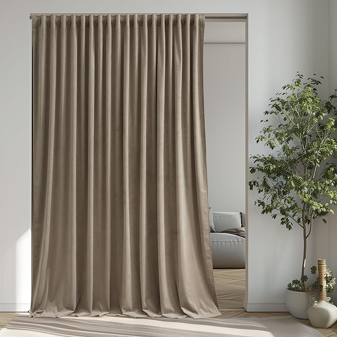 StangH Back Tab Camel Beige Curtains 108 inches Long, Extra Wide Soft Velvet Thermal Insulated Privacy Window Drapes for Nursery Bedroom/Sliding Door Living Room, W100 x L108, 1 Panel