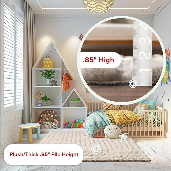 nuLOOM Jeni Beige, 2' x 3', Solid Faux Rabbit, Fluffy and Cozy, High Traffic, Stain Resistant, Easy Clean, Durable Washable Area Rug for Bedroom, Living Room, Dining, Den, Foyer, Entryway