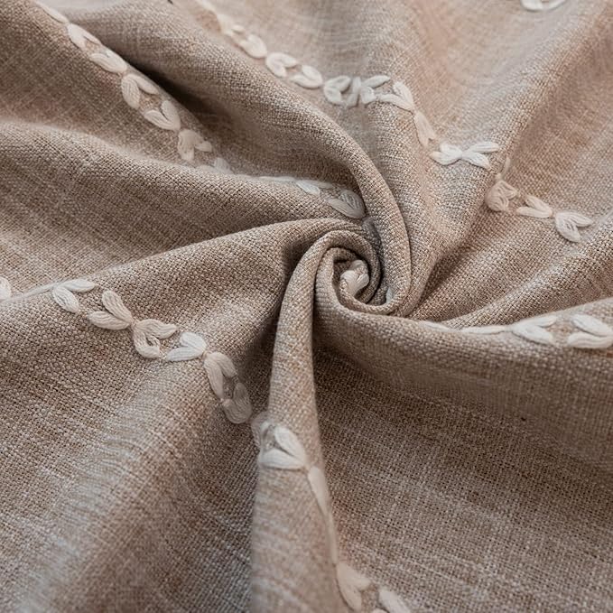 Deeprove Taupe Boho Tassel Valance for Cafe Kitchen Decor, Bohemian Farmhouse Cream Cotton Linen Short Curtains French Country Window Treatments Tier Panel, W52 x L18, 1 Piece