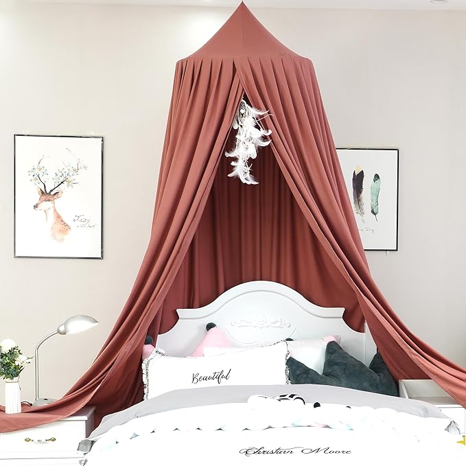 Extra Large Kids Bed Canopy for Girls Boys Bedroom Decor, Crib Nursery Hanging Light Blocking Reading Nook (Rose Red)