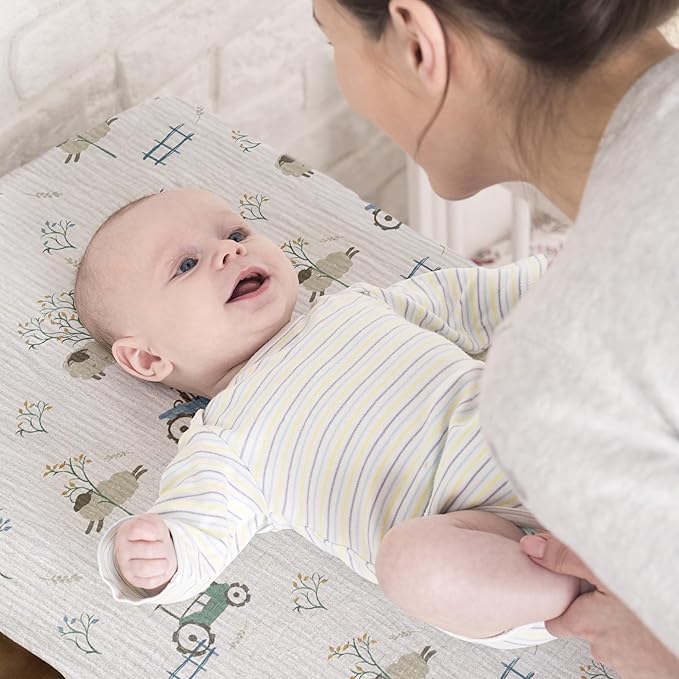 Gllquen Baby Muslin Bassinet Sheets 3 Pack, Breathable Elastic Cozy Fitted Cotton Bassinet Mattress Sheet for Baby Boy Girls, Fit for Hourglass Oval Rectangular Cradle Pad Sheets 33"x17" (Car)