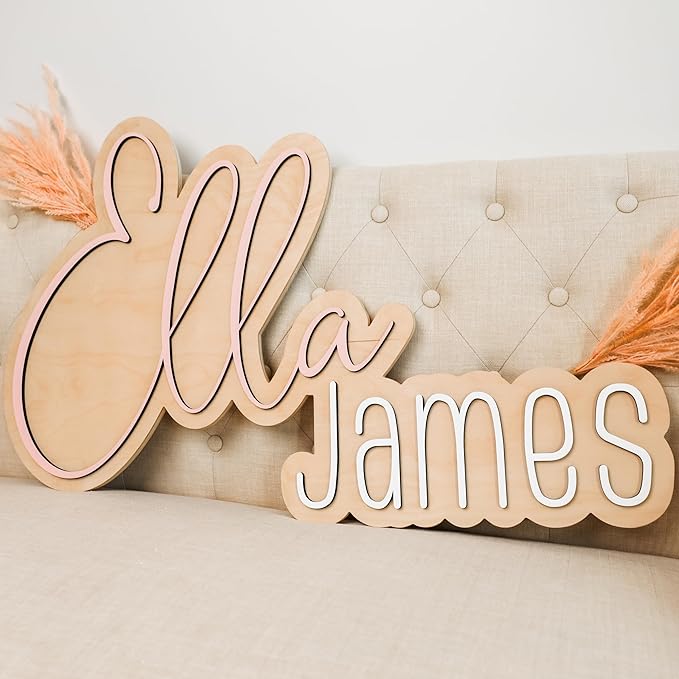 Hickory Hollow Designs Wooden Name Signs for Nursery, Baby Name Sign, Name Signs for Kids Room, Custom Plaque, Nursery Wall Art, (Ella James)