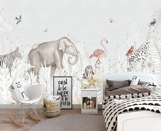 Elephant Zebra Animal Nursery Wallpaper Wall Mural 137" x 100"