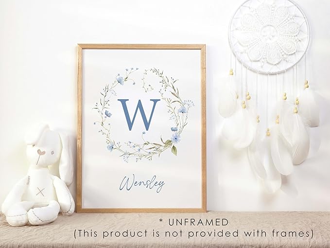Personalized Name Flower Nursery Wall Art Prints, Crib & Nursery décor, Newborn Baby Girl Gift Present, Floral Baby Girl Room Pictures, Poster For Baby And Kids (1 Print, Flower 7)