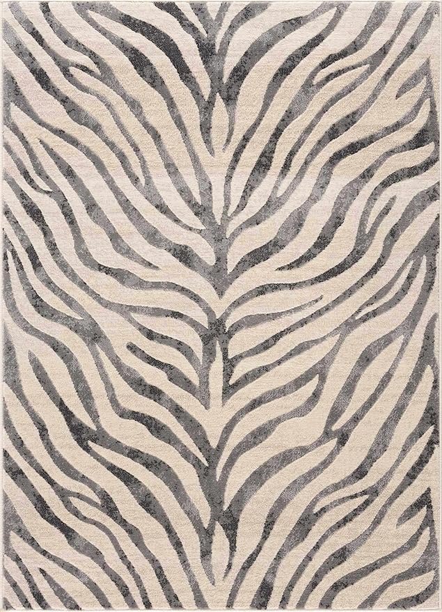 Hauteloom Ecorse Animal Zebra Print Area Rug for Living Room Bedroom Dining Room - Distressed Faded Style - Cream, Black, White, Beige, Gray - 7'10" x 10'3" (8x10)
