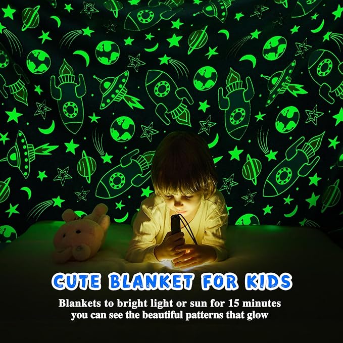 inhand 2 3 4 5 6 7 8 9 10 11 12 13 Year Old Boy Birthday Gifts, Glow in The Dark Space Planet Galaxy Soft Blanket for Boys Cute Kids Throw Blanket Funny Stars Blanket Boys Room Decor (50"x60"Space)