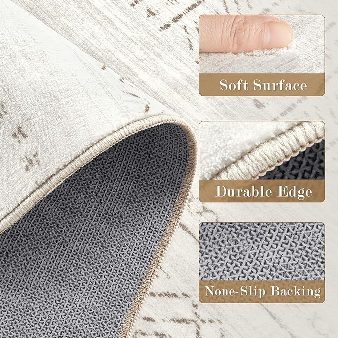 Area Rugs for Living Room Washable Living Room Rug Soft Neutral Indoor Floor Carpet Non-Slip Stain Resistant Modern Boho Rugs for Bedroom Dining Room Kids Room Nursery Office Home Brown/Cream