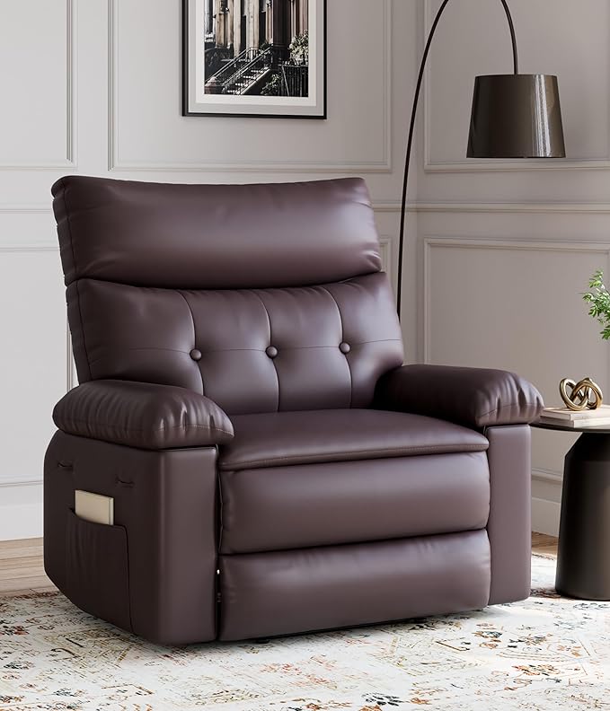 GarveeHome Oversized Wide Recliner Chair - Heat and Massage, PU Leather Extra Wide Manual Recliner for Adults, Large Lazy Chair with 1.5X Sponge Comfort Arm and Back for Living Room, Bedroom