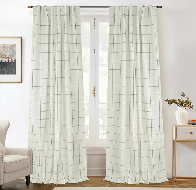 DriftAway 2 Panels 100% Blackout Windowpane Plaid Linen Curtains Double Layer Drapes for Bedroom 108 Inches Long Farmhouse Thermal Insulated 3.25 Inch Rod Pocket Back Tab for Living Room Black