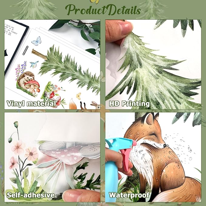Woodland Pine Tree Wall Decals Forest Animals Wall Stickers Peel and Stick Wall Decal Living Room Baby Nursery Bedroom Kids Room Wall Decor