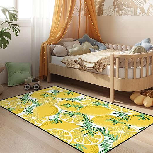 Lemon Rug Yellow Area Rugs for Bedroom Dorm Living Room Lemon Tree Throw Rug Floor Mat Pad Doormat Carpet, 3' x 5'(90 x 160cm)