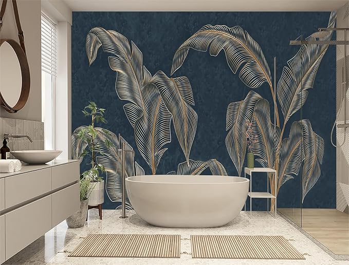 XMPMBM-Modernity Simple Abstraction Banana Leaf Fabric Wallpaper Dark Leaf Living Room Bedroom Bathroom Wall Mural-W 88" X H 59"（36 Square Foot）