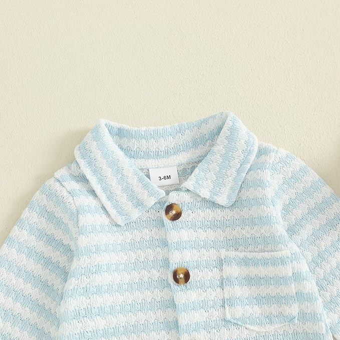 Thorn Tree Baby Boys Clothes Infant Knit Romper Long Sleeve Newborn Outfits Button Closure Onesie Turn Down Collar Jumpsuit